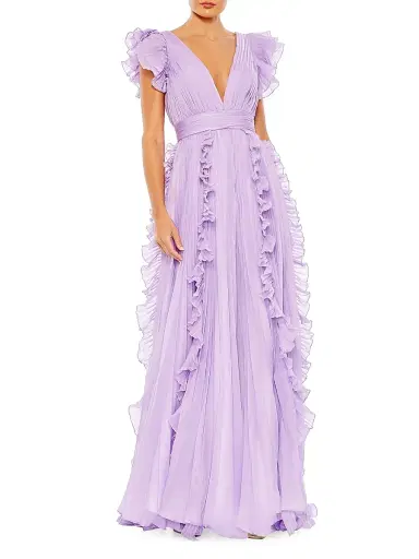 Mac Duggal Women's Ieena One Ruffled Chiffon A-Line Gown - Lilac - Size 20 | Thumbnail 1 Mac Duggal Women's Ieena One Ruffled Chiffon A-Line Gown - Lilac - Size 20 | Thumbnail 1