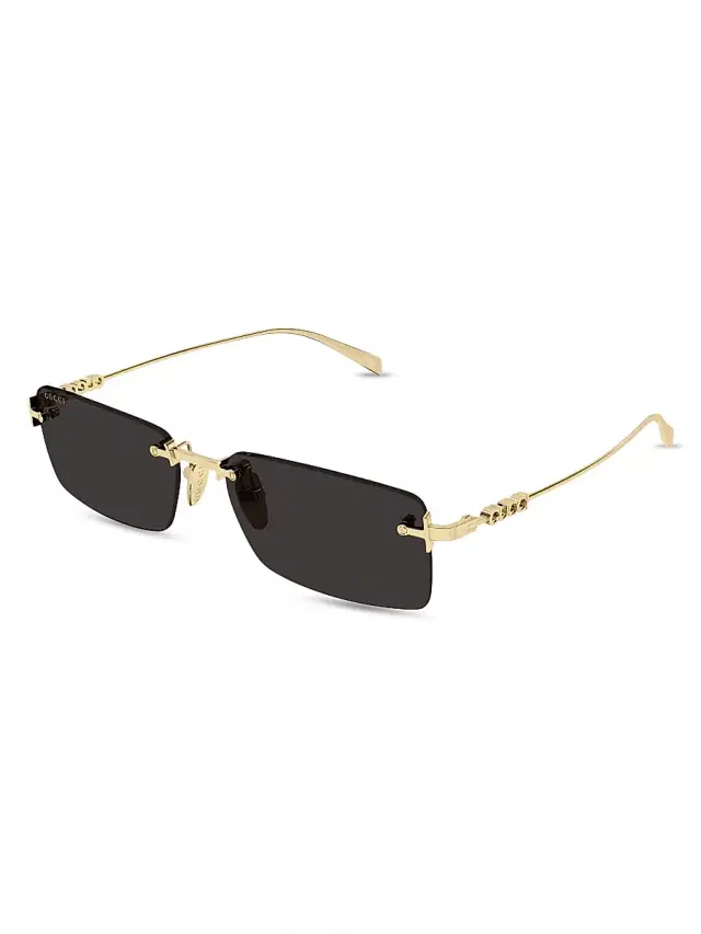 Gucci Men's  Block 56MM Rectangular Sunglasses - Gold Black