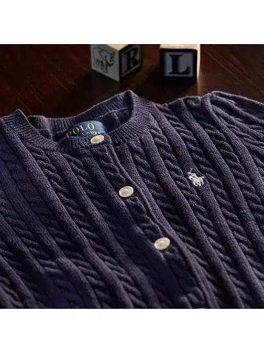 Polo Ralph Lauren Girl's Cable-Knit Cotton Cardigan - Hunter Navy - Size 3 | Thumbnail 3 Polo Ralph Lauren Girl's Cable-Knit Cotton Cardigan - Hunter Navy - Size 3 | Thumbnail 3