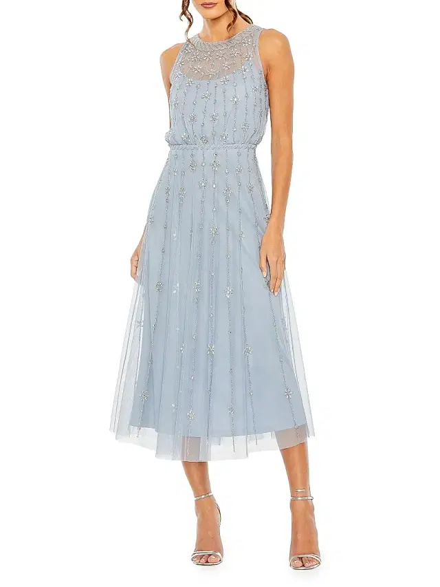 Mac Duggal Women's Crystal-Embellished Tulle Midi-Dress - Powder Blue
