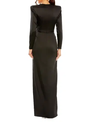 Mac Duggal Women's Satin Power Shoulder Gown - Black - Size 16 | Thumbnail 2