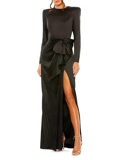 Mac Duggal Women's Satin Power Shoulder Gown - Black - Size 16 | Thumbnail 1
