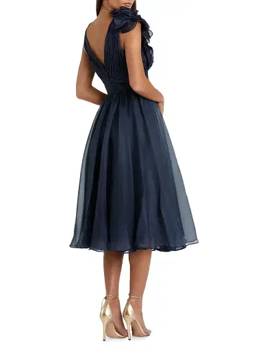 Mac Duggal Women's Chiffon Sleeveless Fit & Flare Midi-Dress - Midnight - Size 16 | Thumbnail 3