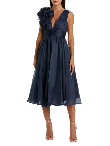 Mac Duggal Women's Chiffon Sleeveless Fit & Flare Midi-Dress - Midnight - Size 16 | Thumbnail 1