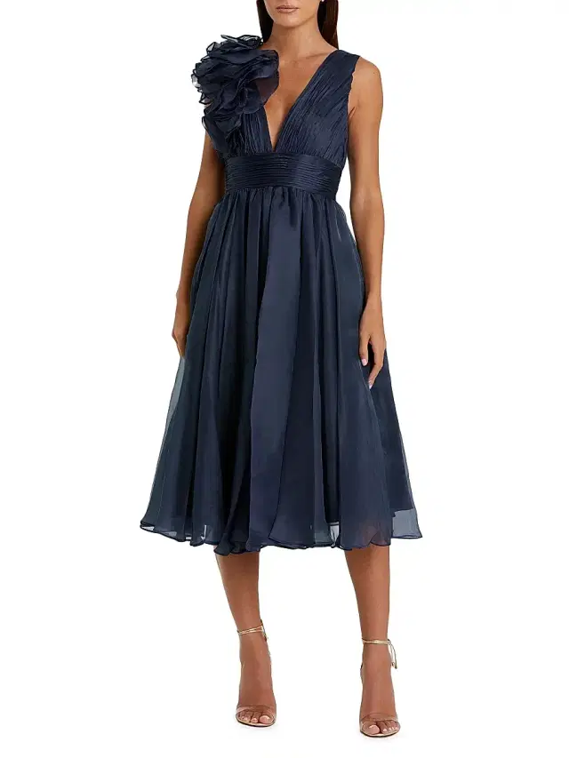 Mac Duggal Women's Chiffon Sleeveless Fit & Flare Midi-Dress - Midnight