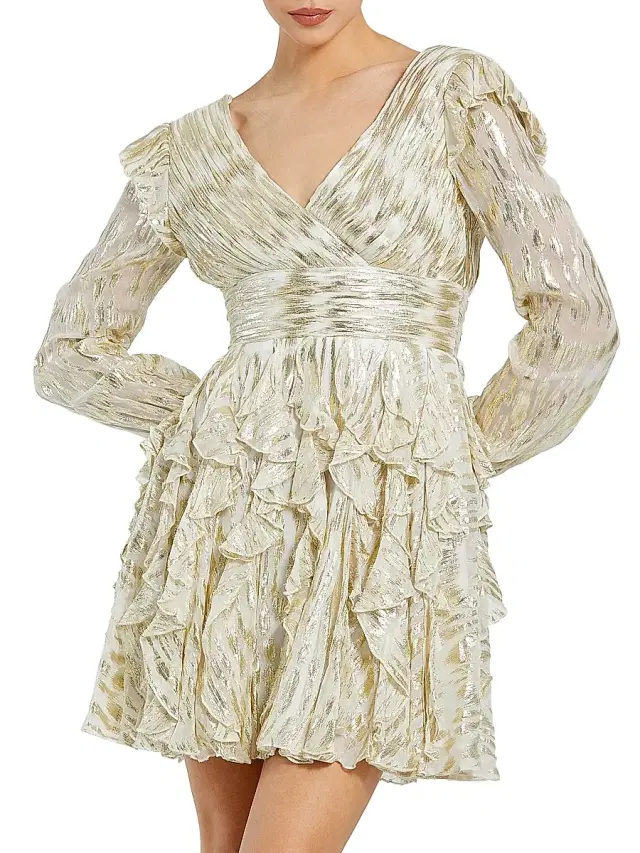 Mac Duggal Women's Ieena Metallic Ruffle Minidress - Gold Multi