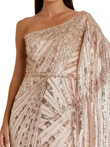Mac Duggal Women's Asymmetric Sequined Gown - Rose Gold - Size 16 | Thumbnail 4