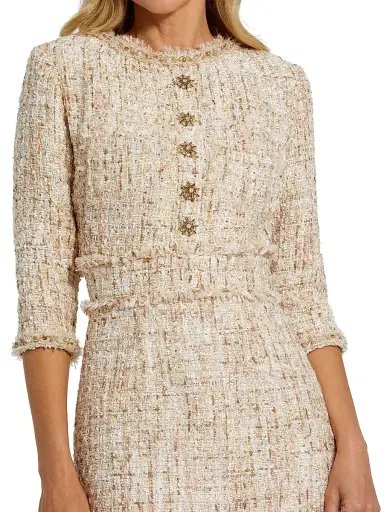 Mac Duggal Women's Beaded-Trim Tweed Midi-Dress - Blush - Size 14 | Thumbnail 3