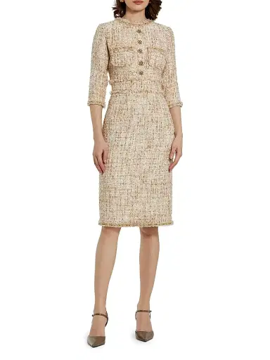 Mac Duggal Women's Beaded-Trim Tweed Midi-Dress - Blush - Size 14 | Thumbnail 1