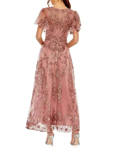 Mac Duggal Women's Embellished Flutter Sleeve Faux Wrap Gown - Mauve - Size 18 | Thumbnail 2