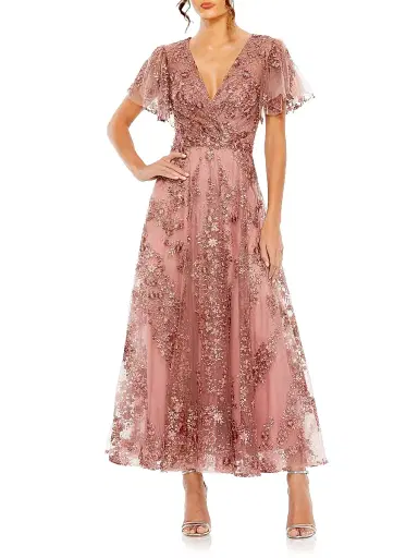 Mac Duggal Women's Embellished Flutter Sleeve Faux Wrap Gown - Mauve - Size 18 | Thumbnail 1