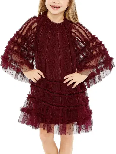 Mac Duggal Little Girl's & Girl's Velvet-Trimmed Ruffle Minidress - Crimson | Thumbnail 1 Mac Duggal Little Girl's & Girl's Velvet-Trimmed Ruffle Minidress - Crimson | Thumbnail 1