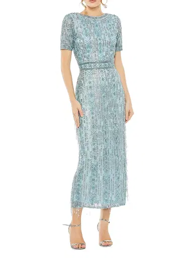 Mac Duggal Women's Cocktail Geometric Beaded Midi-Dress - French Blue - Size 20 | Thumbnail 2