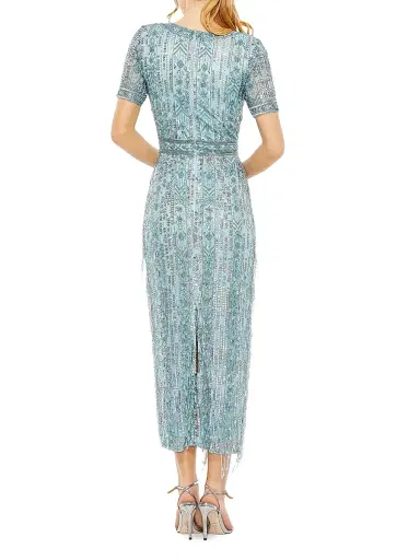 Mac Duggal Women's Cocktail Geometric Beaded Midi-Dress - French Blue - Size 20 | Thumbnail 3