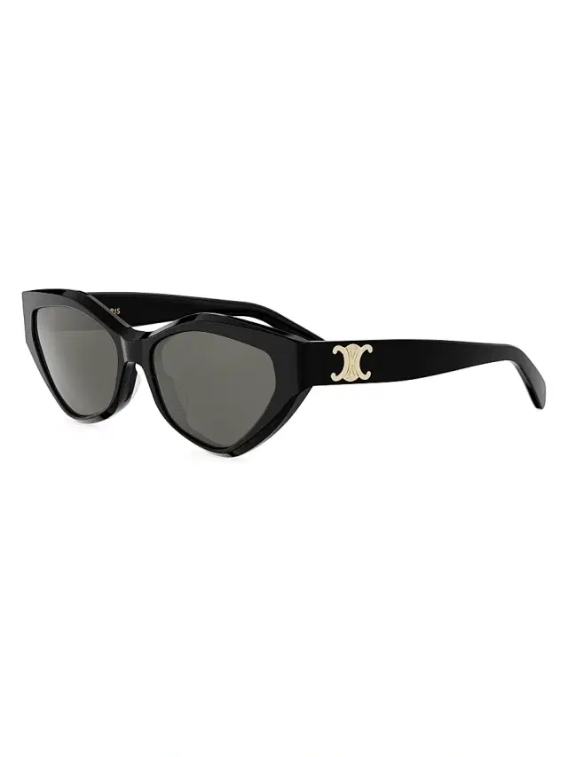 CELINE Women's Triomphe 56MM Cat Eye Sunglasses - Shiny Black Smoke