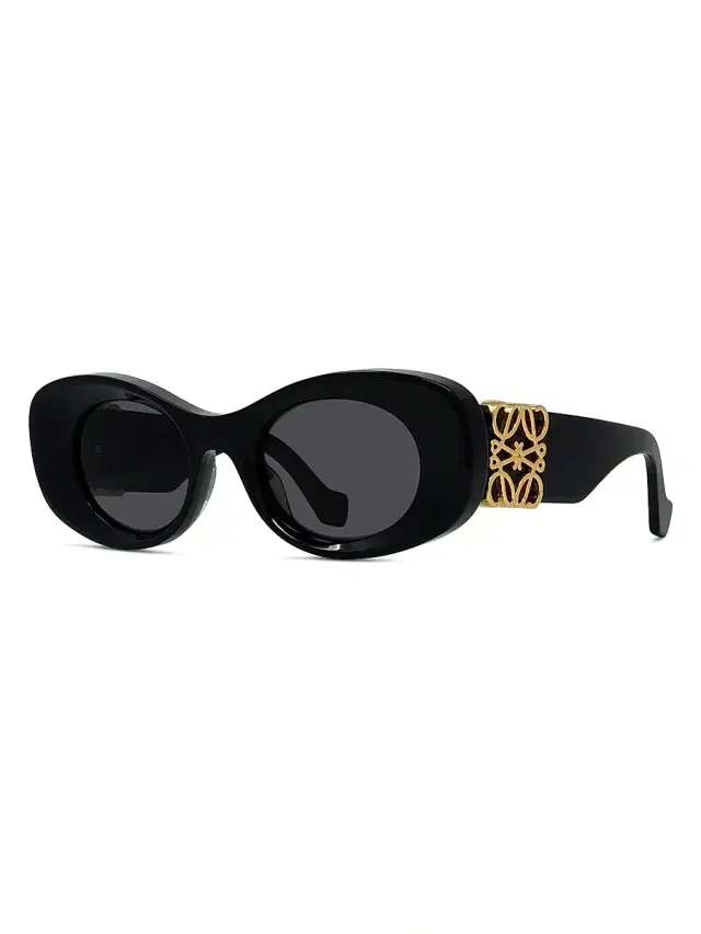 LOEWE Women's Anagram 49MM Oval Sunglasses - Shiny Black Smoke