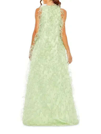 Mac Duggal Women's Feather-Embellished Satin High-Low Evening Gown - Mint - Size 12 | Thumbnail 2