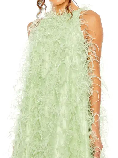 Mac Duggal Women's Feather-Embellished Satin High-Low Evening Gown - Mint - Size 12 | Thumbnail 3