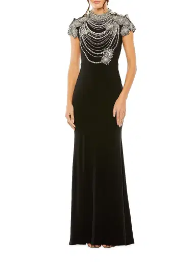 Mac Duggal Women's Embellished Crepe Column Gown - Black - Size 16 | Thumbnail 1 Mac Duggal Women's Embellished Crepe Column Gown - Black - Size 16 | Thumbnail 1