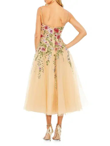 Mac Duggal Women's Cocktail Floral Embroidered Tulle Midi-Dress - Beige Multi - Size 16 | Thumbnail 2 Mac Duggal Women's Cocktail Floral Embroidered Tulle Midi-Dress - Beige Multi - Size 16 | Thumbnail 2