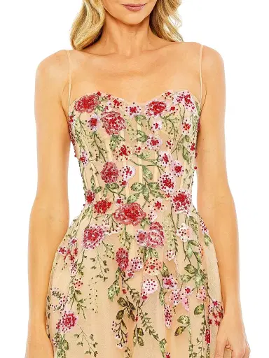 Mac Duggal Women's Cocktail Floral Embroidered Tulle Midi-Dress - Beige Multi - Size 16 | Thumbnail 3 Mac Duggal Women's Cocktail Floral Embroidered Tulle Midi-Dress - Beige Multi - Size 16 | Thumbnail 3