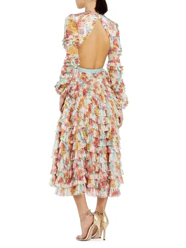 Mac Duggal Women's Cocktail Floral Mesh Ruffled Cut-Out Midi-Dress - White Multi - Size 12 | Thumbnail 2