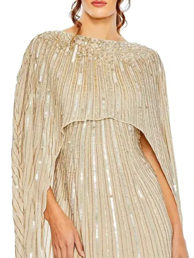Mac Duggal Women's Sequined Column Cape Gown - Champagne - Size 6 | Thumbnail 3 Mac Duggal Women's Sequined Column Cape Gown - Champagne - Size 6 | Thumbnail 3