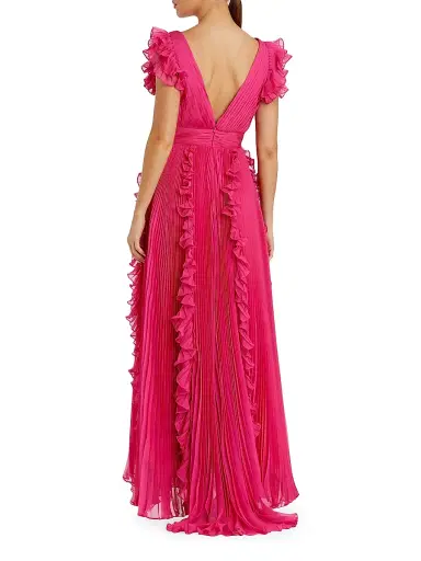 Mac Duggal Women's Ieena One Ruffled Chiffon A-Line Gown - Fuchsia - Size 0 | Thumbnail 2 Mac Duggal Women's Ieena One Ruffled Chiffon A-Line Gown - Fuchsia - Size 0 | Thumbnail 2