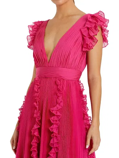 Mac Duggal Women's Ieena One Ruffled Chiffon A-Line Gown - Fuchsia - Size 0 | Thumbnail 3 Mac Duggal Women's Ieena One Ruffled Chiffon A-Line Gown - Fuchsia - Size 0 | Thumbnail 3
