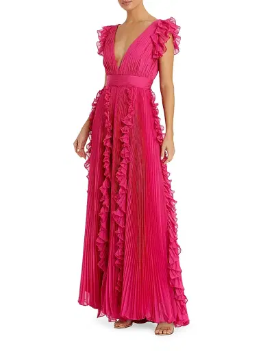 Mac Duggal Women's Ieena One Ruffled Chiffon A-Line Gown - Fuchsia - Size 0 | Thumbnail 1 Mac Duggal Women's Ieena One Ruffled Chiffon A-Line Gown - Fuchsia - Size 0 | Thumbnail 1