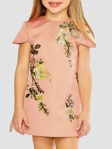 Mac Duggal Little Girl's & Girl's Embroidered Satin Minidress - Peach - Size 12 | Thumbnail 2