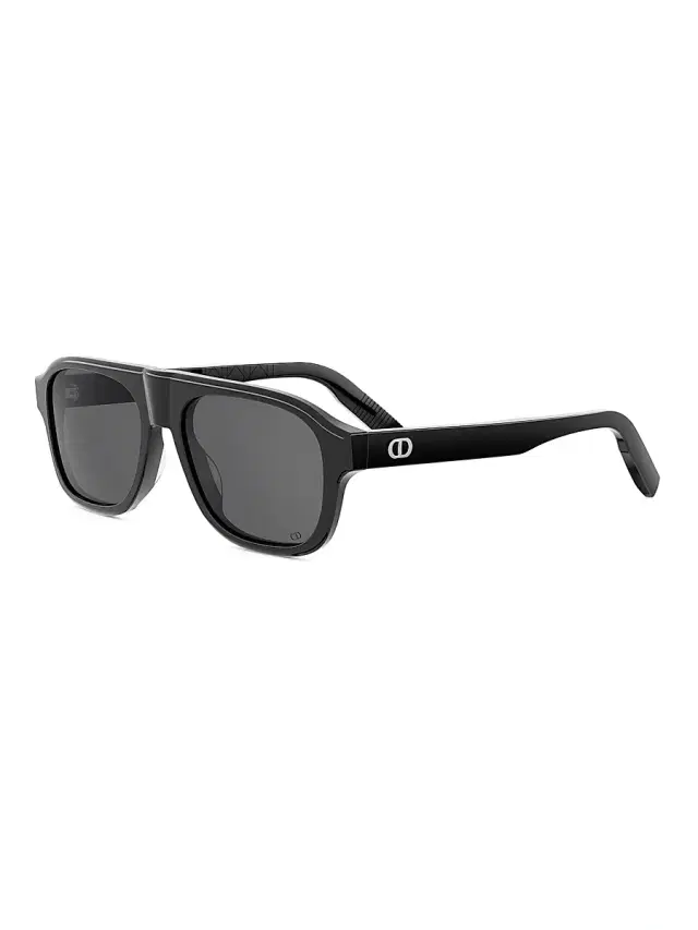 Dior Men's CD Icon A1I 55MM Pilot Sunglasses - Shiny Black And Smoke