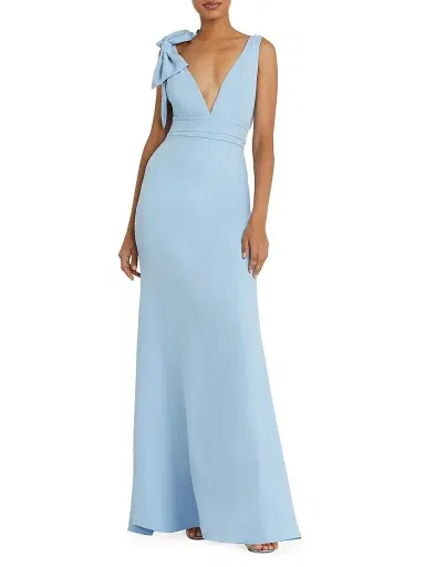 Mac Duggal Women's Bow V-Neck A-Line Gown - Powder Blue - Size 16 | Thumbnail 1