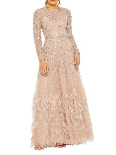 Mac Duggal Women's Sequin & Feather Embellished Gown - Dusty Rose - Size 18 | Thumbnail 1