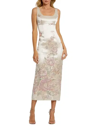 Mac Duggal Women's Satin Bustier Brocade Midi-Dress - Champange Multi - Size 12 | Thumbnail 1