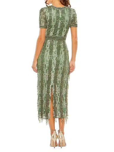 Mac Duggal Women's Cocktail Geometric Beaded Midi-Dress - Sage - Size 20 | Thumbnail 3