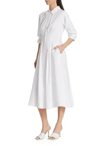 Simkhai Women's Jazz Core Cotton Poplin Pintuck Midi-Dress - White - Size XL | Thumbnail 3 Simkhai Women's Jazz Core Cotton Poplin Pintuck Midi-Dress - White - Size XL | Thumbnail 3