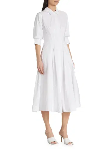 Simkhai Women's Jazz Core Cotton Poplin Pintuck Midi-Dress - White - Size XL | Thumbnail 4 Simkhai Women's Jazz Core Cotton Poplin Pintuck Midi-Dress - White - Size XL | Thumbnail 4