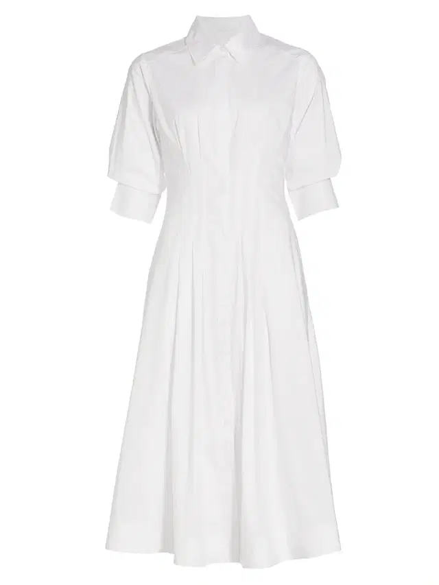 Women's Jazz Core Cotton Poplin Pintuck Midi-Dress - White