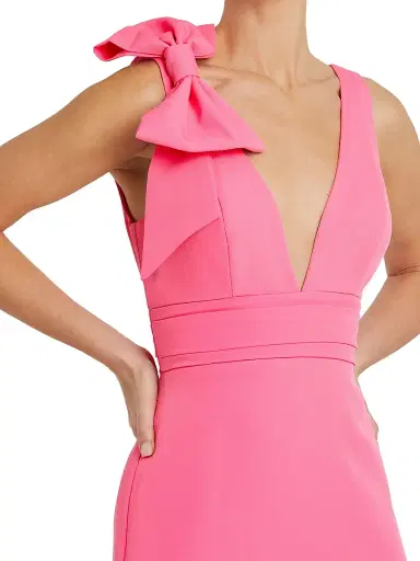 Mac Duggal Women's Bow V-Neck A-Line Gown - Candy Pink - Size 16 | Thumbnail 3