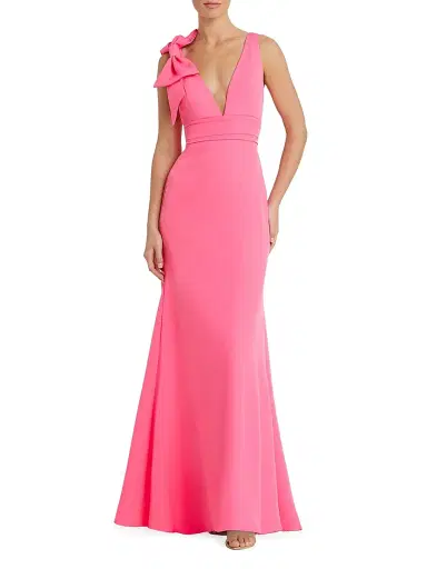 Mac Duggal Women's Bow V-Neck A-Line Gown - Candy Pink - Size 16 | Thumbnail 1