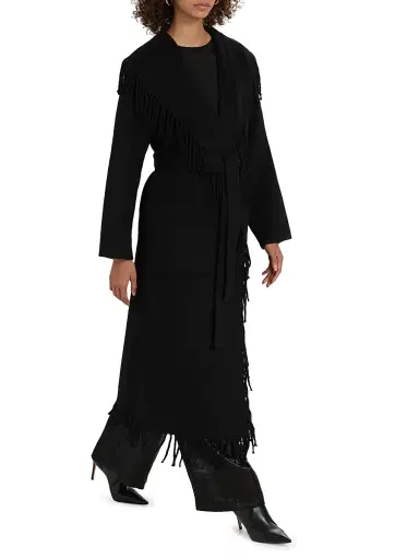Simkhai Women's Carrie Fringed Wool-Blend Coat - Black - Size Large | Thumbnail 2 Simkhai Women's Carrie Fringed Wool-Blend Coat - Black - Size Large | Thumbnail 2