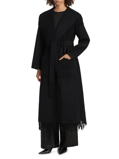 Simkhai Women's Carrie Fringed Wool-Blend Coat - Black - Size Large | Thumbnail 3 Simkhai Women's Carrie Fringed Wool-Blend Coat - Black - Size Large | Thumbnail 3