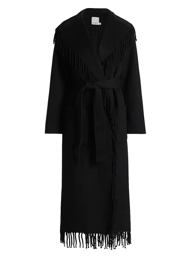 Women's Carrie Fringed Wool-Blend Coat - Black