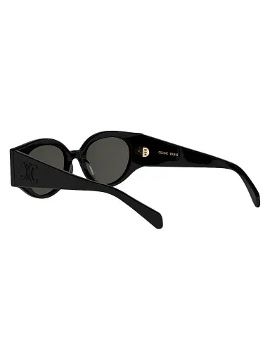 CELINE Women's Triomphe Stamp 50MM Round Sunglasses - Shiny Black Smoke | Thumbnail 4