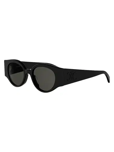 CELINE Women's Triomphe Stamp 50MM Round Sunglasses - Shiny Black Smoke | Thumbnail 1
