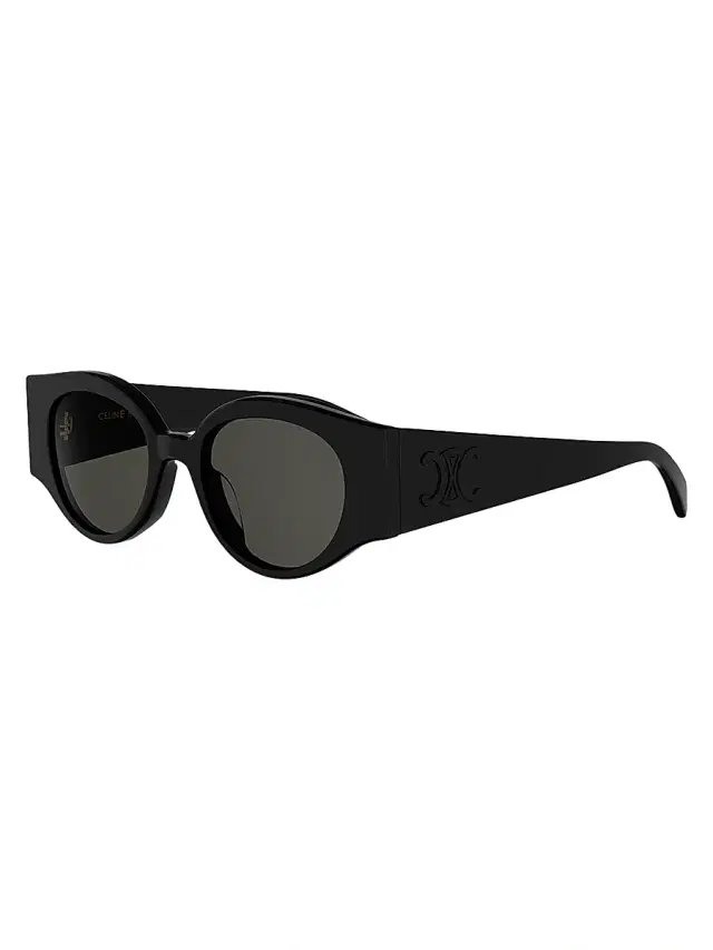 CELINE Women's Triomphe Stamp 50MM Round Sunglasses - Shiny Black Smoke