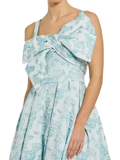 Mac Duggal Women's Cocktail Bow Floral Brocade Fit & Flare Midi-Dress - Seafoam - Size 14 | Thumbnail 3
