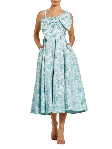 Mac Duggal Women's Cocktail Bow Floral Brocade Fit & Flare Midi-Dress - Seafoam - Size 14 | Thumbnail 1