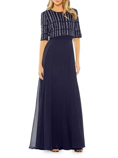 Mac Duggal Women's Bead-Embellished Chiffon Gown - Midnight - Size 20 | Thumbnail 1 Mac Duggal Women's Bead-Embellished Chiffon Gown - Midnight - Size 20 | Thumbnail 1